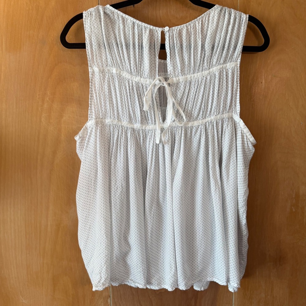 James Perse White Printed Pleated Sleeveless Babydoll Top Size 4 - Picture 4 of 14